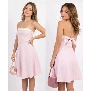 VTG Necessary Objects Y2K Dress XS Pink Seersucker Coquette Strapless Dollette